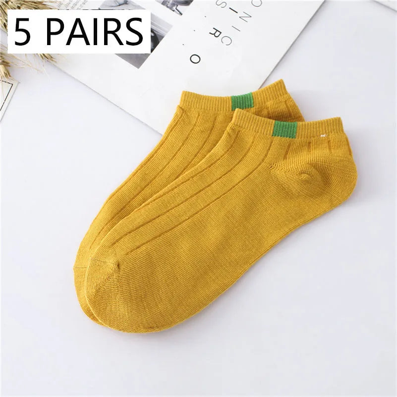 5 Pairs Socks Womens Summer Autumn Socks Women Quality Cotton Cute Set Japanese Style Sports Fashion Short Ankle Socks Harajuku