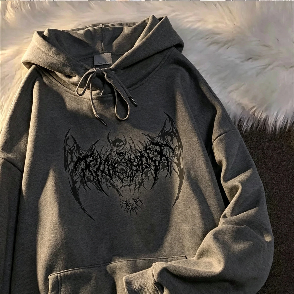 Skull Graphic Printed Long Sleeve Men Hooded Women's Sweatshirt Gothic Top Black Punk Style Fashion Cool Girl Unisex Hoodie