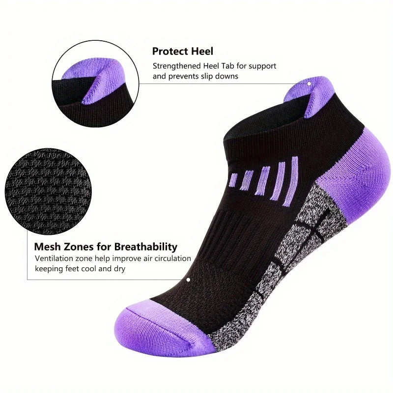 6 Pairs of Women's Spring and Summer Compression Sports Socks - Low Top, Cushioning, Breathable, Moisture Wicking, Arch Support, Ankle Socks, Suitable for Running, Cycling, Hiking and Outdoor Activities, 6 Pairs of Socks of R
