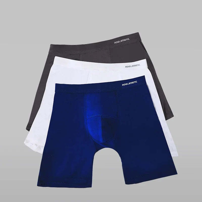 3pc Men's sports extended leg underwear Modal boxers running anti-wear leg quick dry long boxers