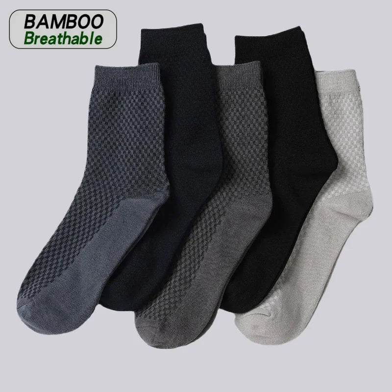 5 Pairs Men Bamboo Fiber Crew Socks Man High Quality Summer Winter Business Breathable Black Male Dress Ankle Socks Man