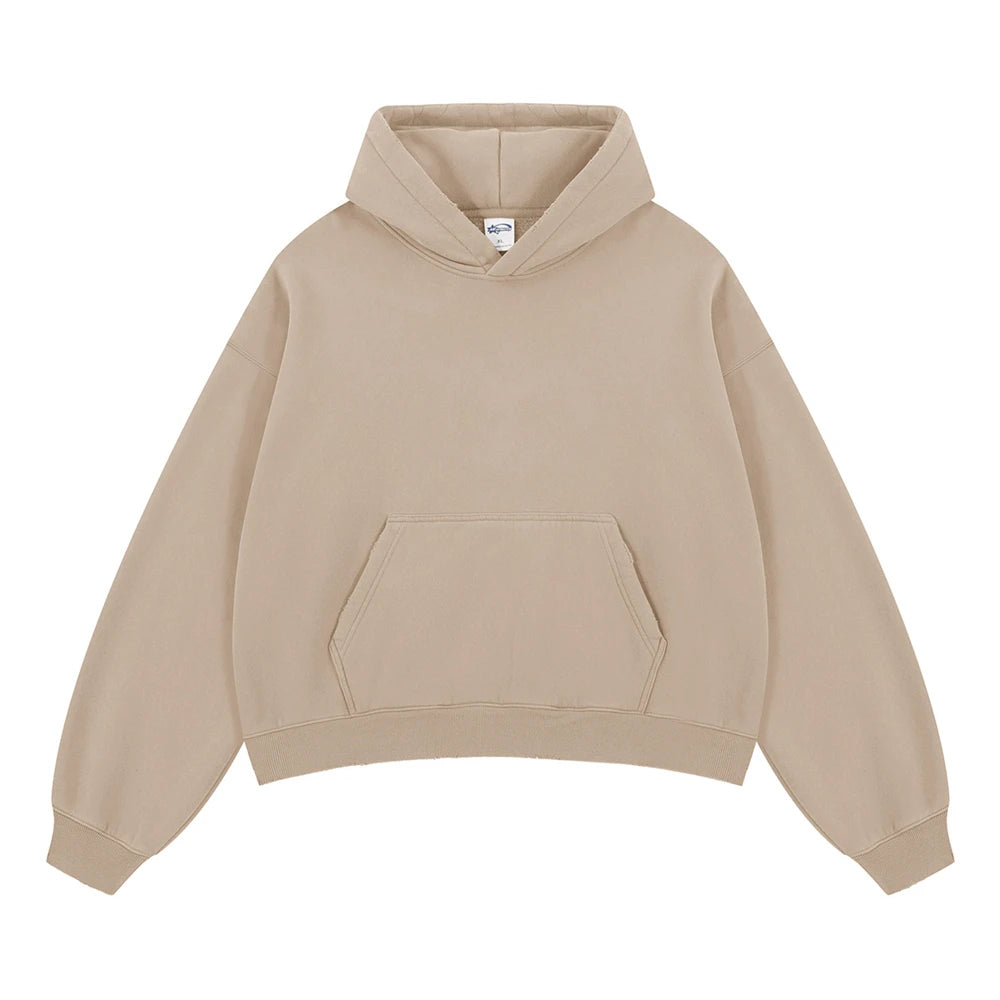 ZODF Retro 2025 Winter Man Washed Boxy Fleece Hoodies Unisex 370gsm Loose Hooded Pullovers Sweatshirt Streetwears HY1129