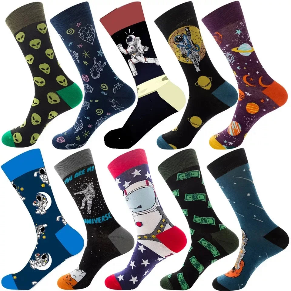 10 Pairs Lot Pack Men Women Couples Lover Socks New Arrival Rhombus Animal Christmas Cartoon Fruit Food Dot Cotton Happy Socks