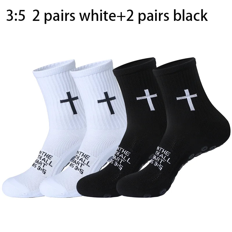 4 Pairs Christian Socks Prayer Socks Jesus Socks, Cross Grip Soccer Socks - Anti-Slip Grips Sports Sock with Bible