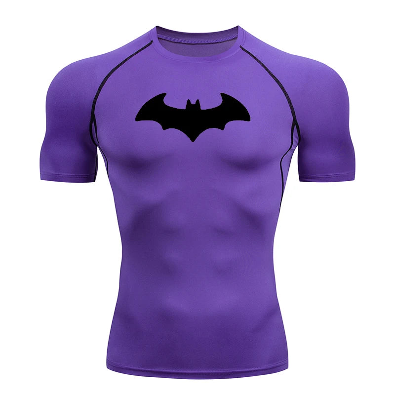 Bat Printed Men's Tight T-Shirt Running Compression T Shirt Gym Fitness Jogging Short Sleeve Male Casual Tops