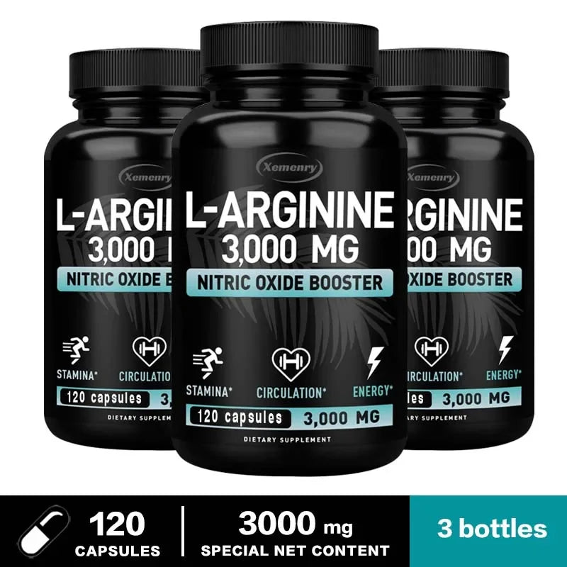L-Arginine 3000mg - for Energy, Strength and Endurance Support During Exercise | Muscle Mass, Non-GMO