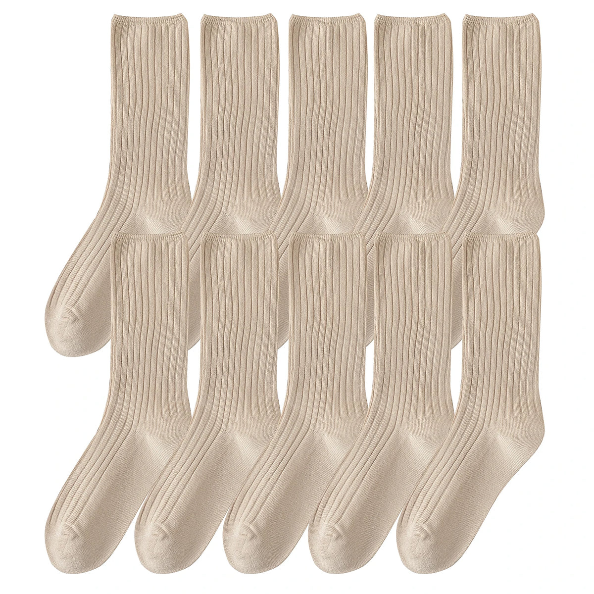 10Pairs Retro Women Cotton Loose Socks Autumn Winter Knitting Solid Color Long Black Korean Japanese Student Girls