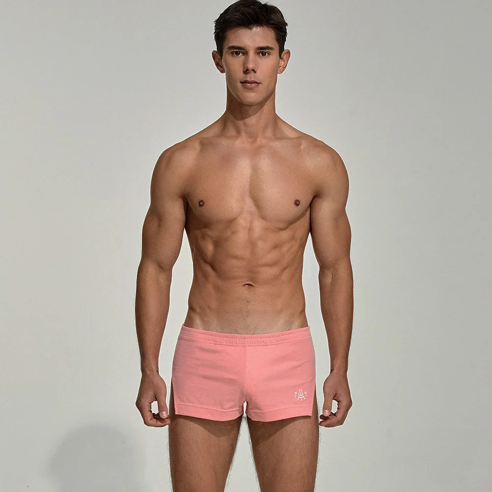 Seobean Men's summer fashion casual cotton shorts sports fitness home anti-slip inside pocket split running shorts