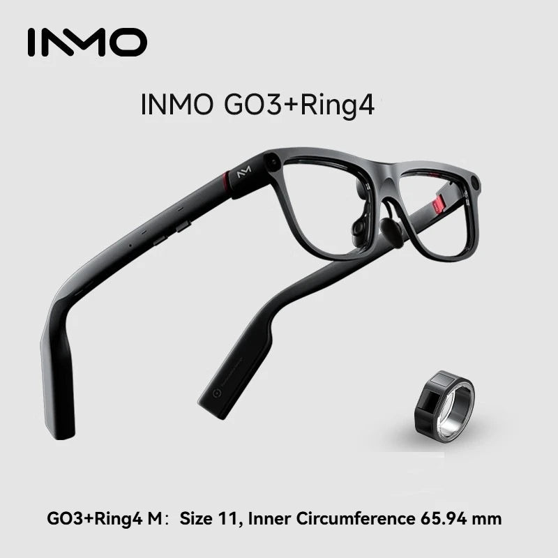 INMO GO3 AI Smart Glasses 261 Languages Real-Time Translation AR Display 8mm Temple Magnetic Swappable Battery Speaker Ring