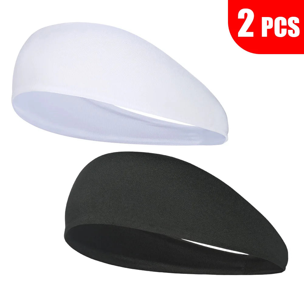 2PCS Sports Headband Elastic Sweatband Outdoor Running Cycling Yoga Gym Fitness Tennis Baseball Hair Band Bandage Headband Men