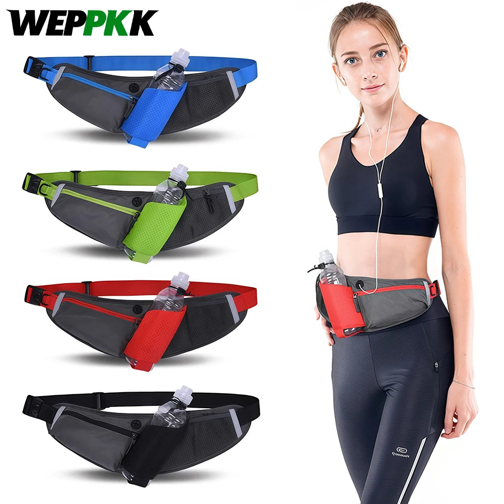 Fanny Pack with Water Bottle Holder Running Belt, Adjustable Strap Reflective Hydration Waist Bag,Running Hiking Walking Camping