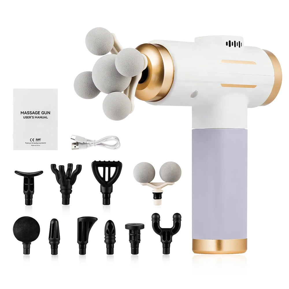 11 IN 1 Powerful Electric Massage Gun 99 Levels Adjustable High-Frequency Vibration Fascia Gun for Sports Body Massage