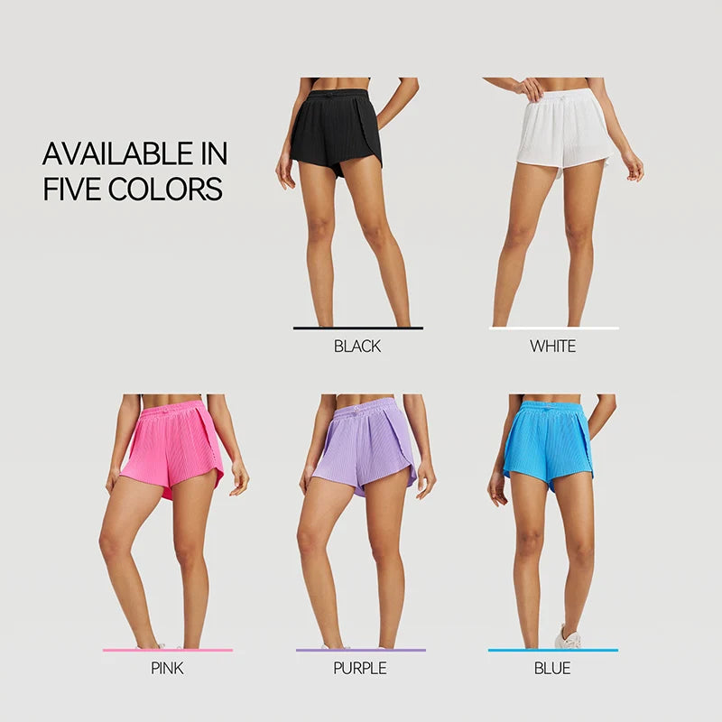 Stretch Outdoor Activities Gym Shorts for Summer Training Women's Quick Dry Sport Pleated Shorts with Hidden Pocket