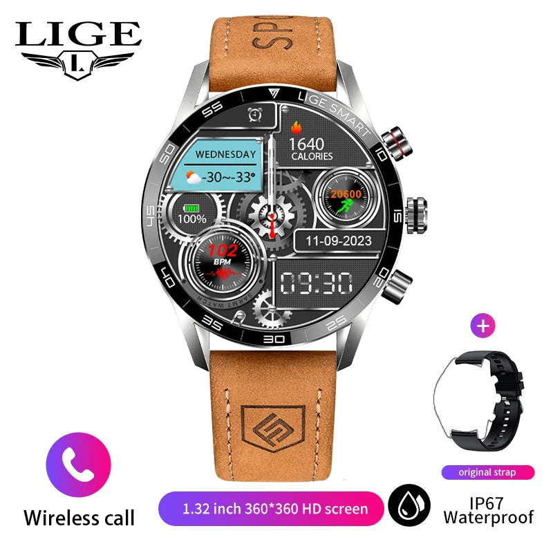 LIGE Business Smart Watch Men Bluetooth Call Health Monitor IP67 Waterproof Fitness Tracker Smart Bracelet Clock Smartwatch 2024