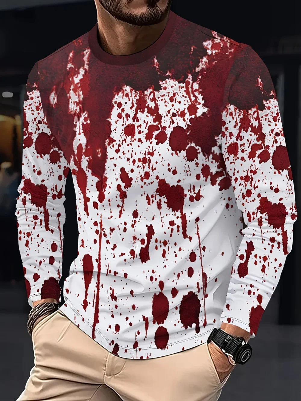 Problem Solved Bloody 3D Printed Men's T-Shirts Fashion for Men Horror Halloween Long Sleeve Tops O-Neck T-Shirt Mens Clothing