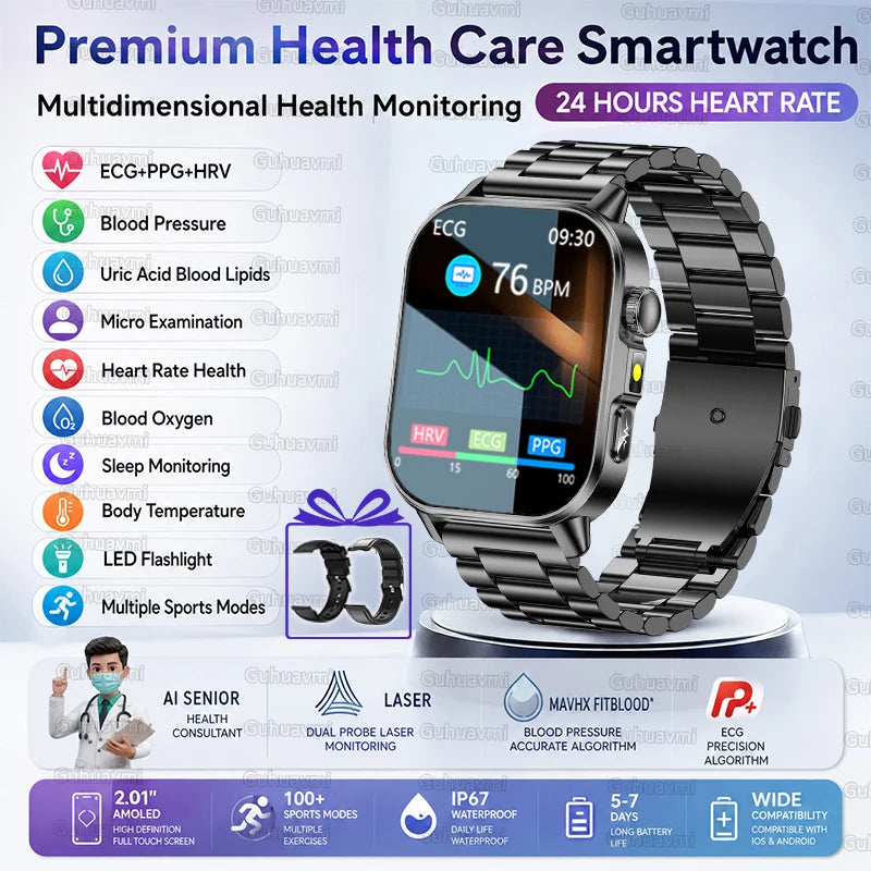 2026 New ECG+PPG Smart Healthy Diagnosis Surveillance Body Analysis Blood Pressure Lipid Uric Acid Health Smart Watches For Men