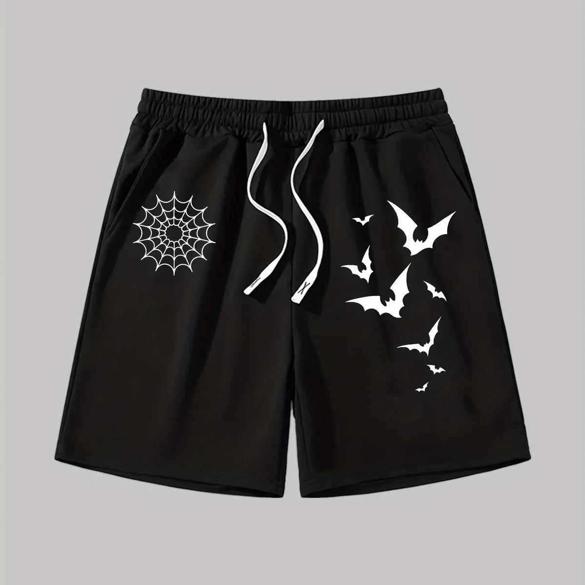 Men's Printed Halloween Patterns and Letter Printed Shorts with Waistband and Pockets, Summer Street Fashion Shorts