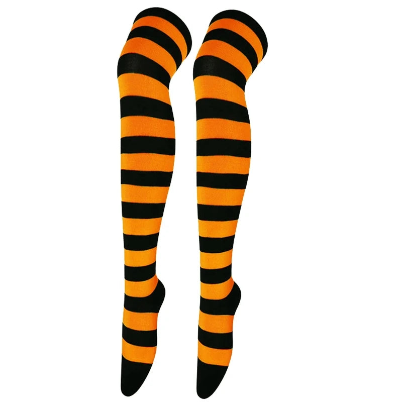 Thigh High Socks Japanese Cosplay Anime Multicolor Striped Printed Over Knee Long Stockings for Women Leg Warmer