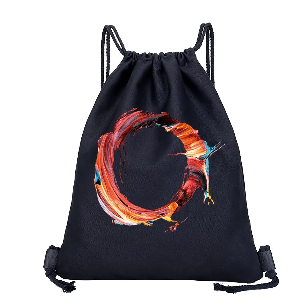 26 Initials Print Drawstring Bag Backpack Men and Women Beach Sports Travel Backpack Kid Gift Supplies Bag Portable Sundries Bag