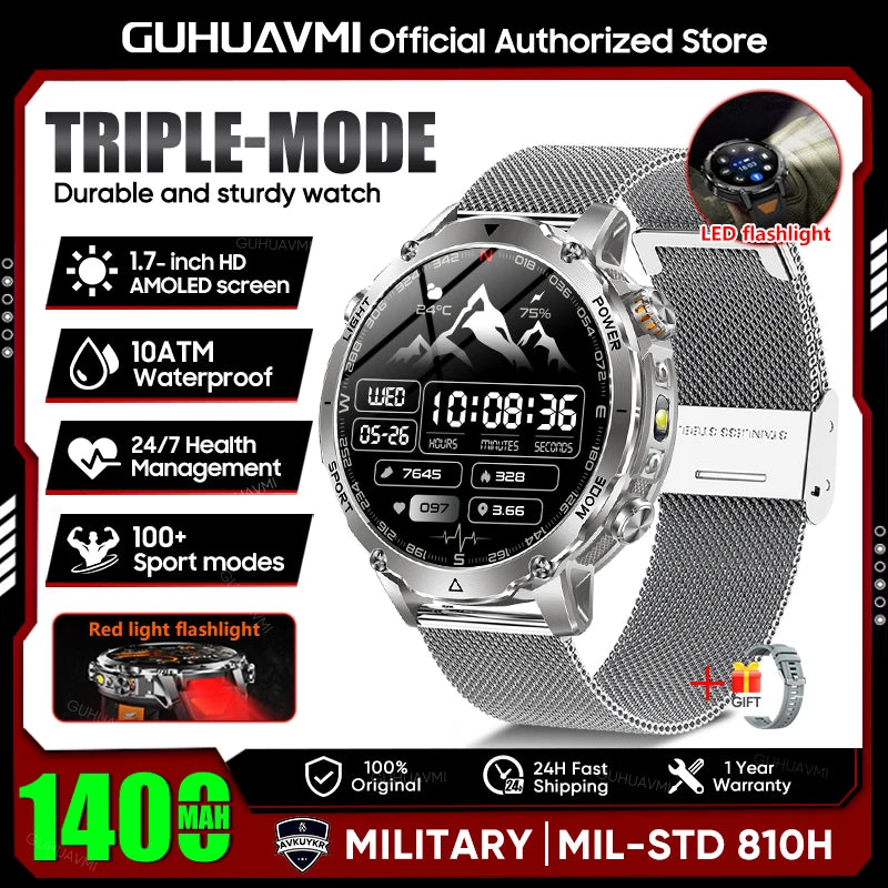 New GPS Sapphire Glass Smartwatch Business men 1.7-inch AMLED Screen Clock 1400mAh Battery 10ATM waterproof Titanium alloy Watch