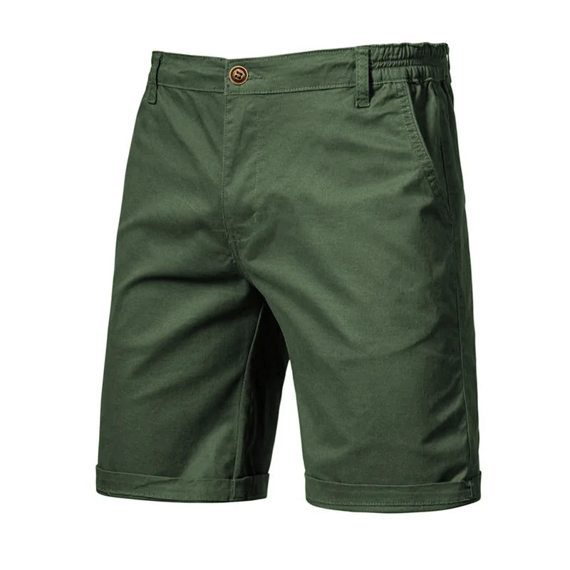 Summer Men's Shorts Solid Color Mid-Waist Elastic Waistband Casual 1/2 Pants Turn-up Hem Streetwear Shorts for Male