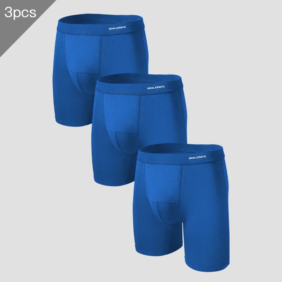 3pc Men's sports extended leg underwear Modal boxers running anti-wear leg quick dry long boxers