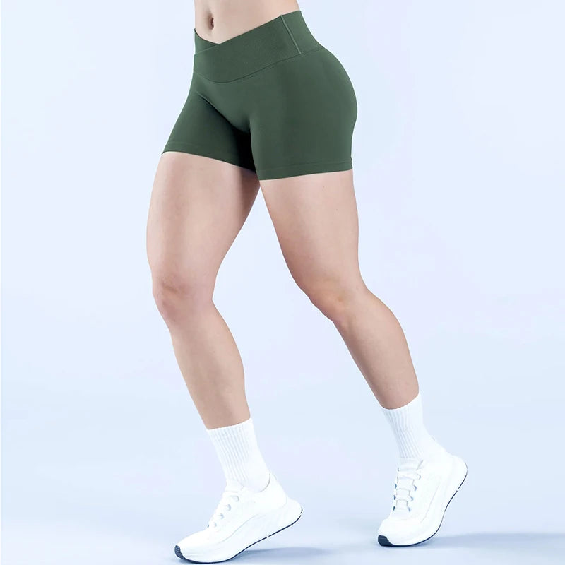 Vision Yoga Shorts Women Cross Low Waist Hip Lifting Seamless Gym Shorts 4.5'' Workout Fitness Scrunch Butt Sports Shorts