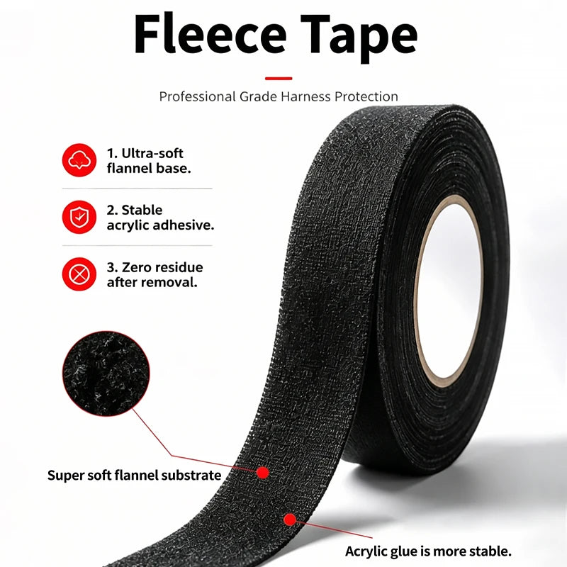 Automotive Wiring Harness Tape Black Fabric Cloth Tape Adhesive Insulation Electrical Tape 9/15/19/25mm Width 10/25M Length