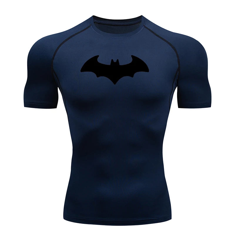Bat Printed Men's Tight T-Shirt Running Compression T Shirt Gym Fitness Jogging Short Sleeve Male Casual Tops
