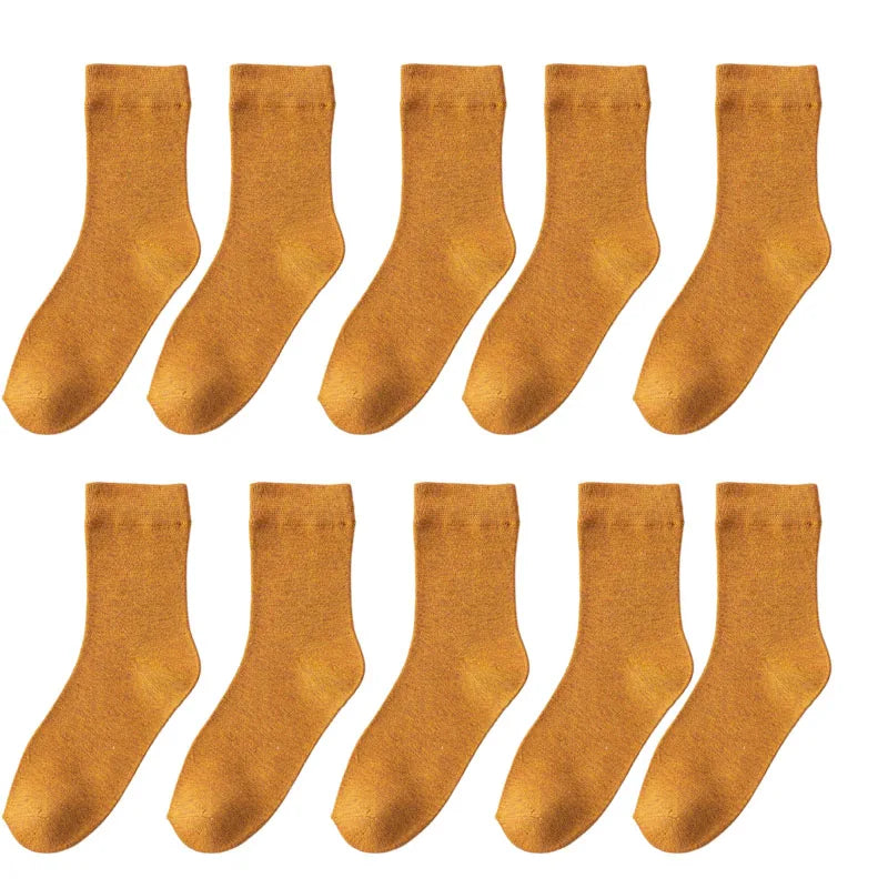 10 Pair Women's Bamboo Fiber Socks Harajuku Retro Solid Color Casual Ladies Set Black Socks Korean Style White Socks
