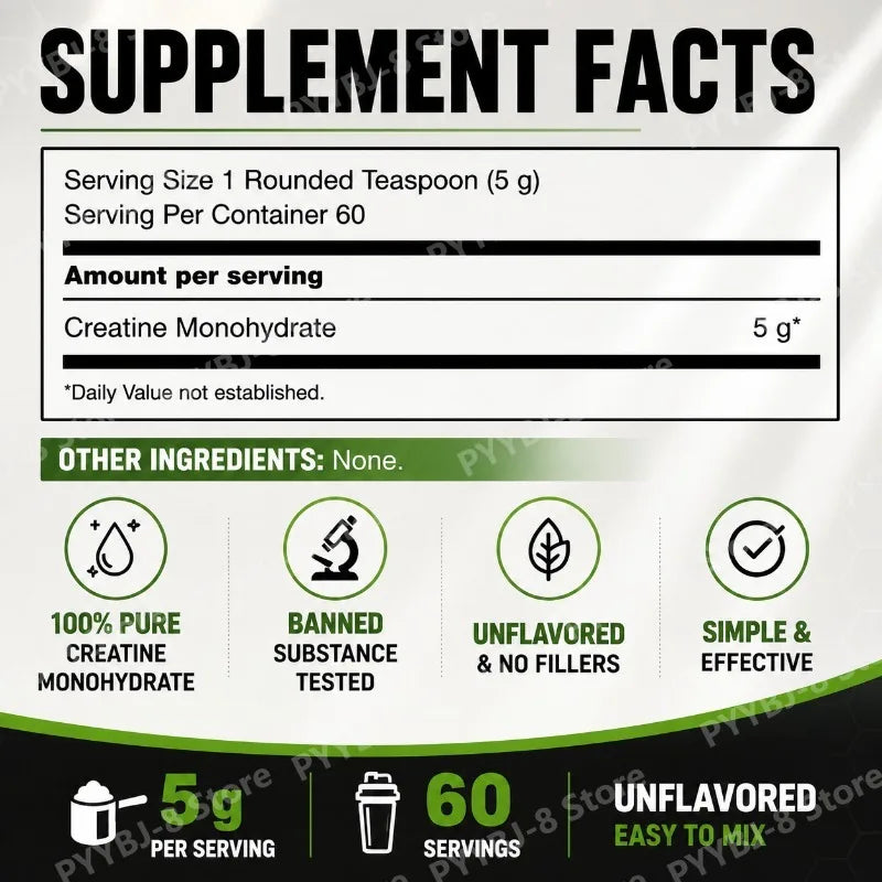 Creatine Monohydrate Powder 300g (60 Servings) Unflavored Support Strength and Muscle Performance Recovery