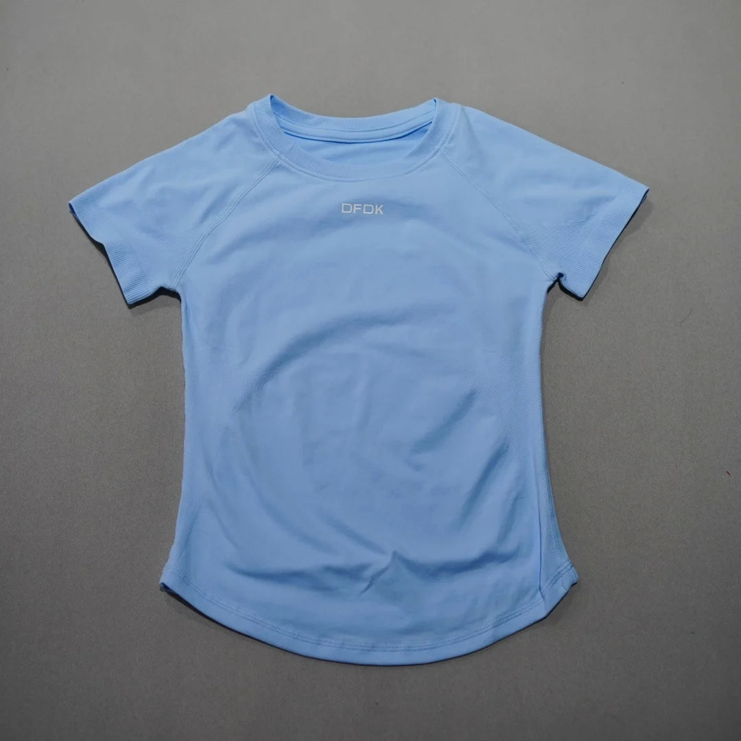DFDK Women Breathable Sports T Shirt Short Sleeve Round Neck Elastic Casual Tops For Gym Yoga Running Fitness