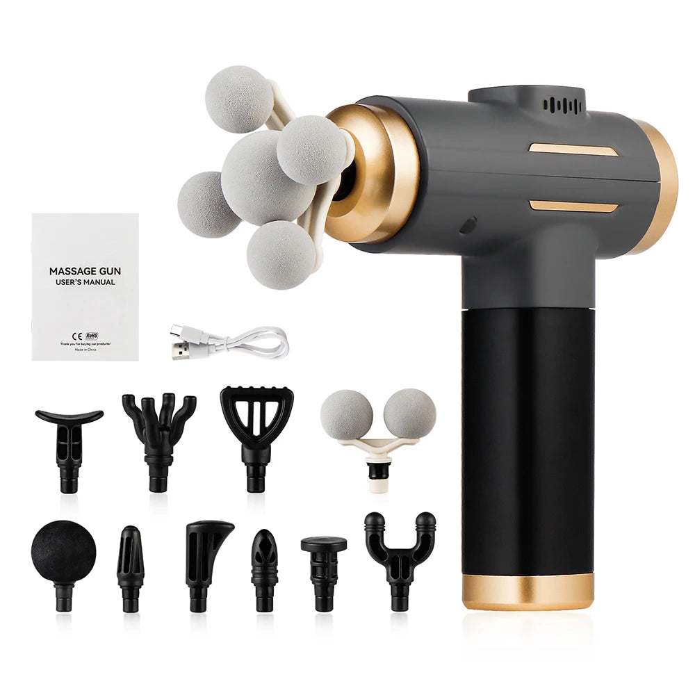 11 IN 1 Powerful Electric Massage Gun 99 Levels Adjustable High-Frequency Vibration Fascia Gun for Sports Body Massage