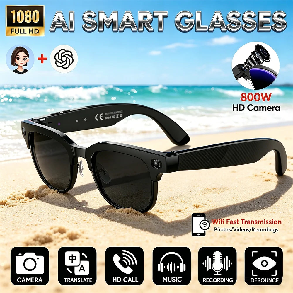 2026 New Upgrade Smart Glasees with Camera Video Recording AI Photo Recognition Bluetooth Call Translation Voice Sunglasses Man