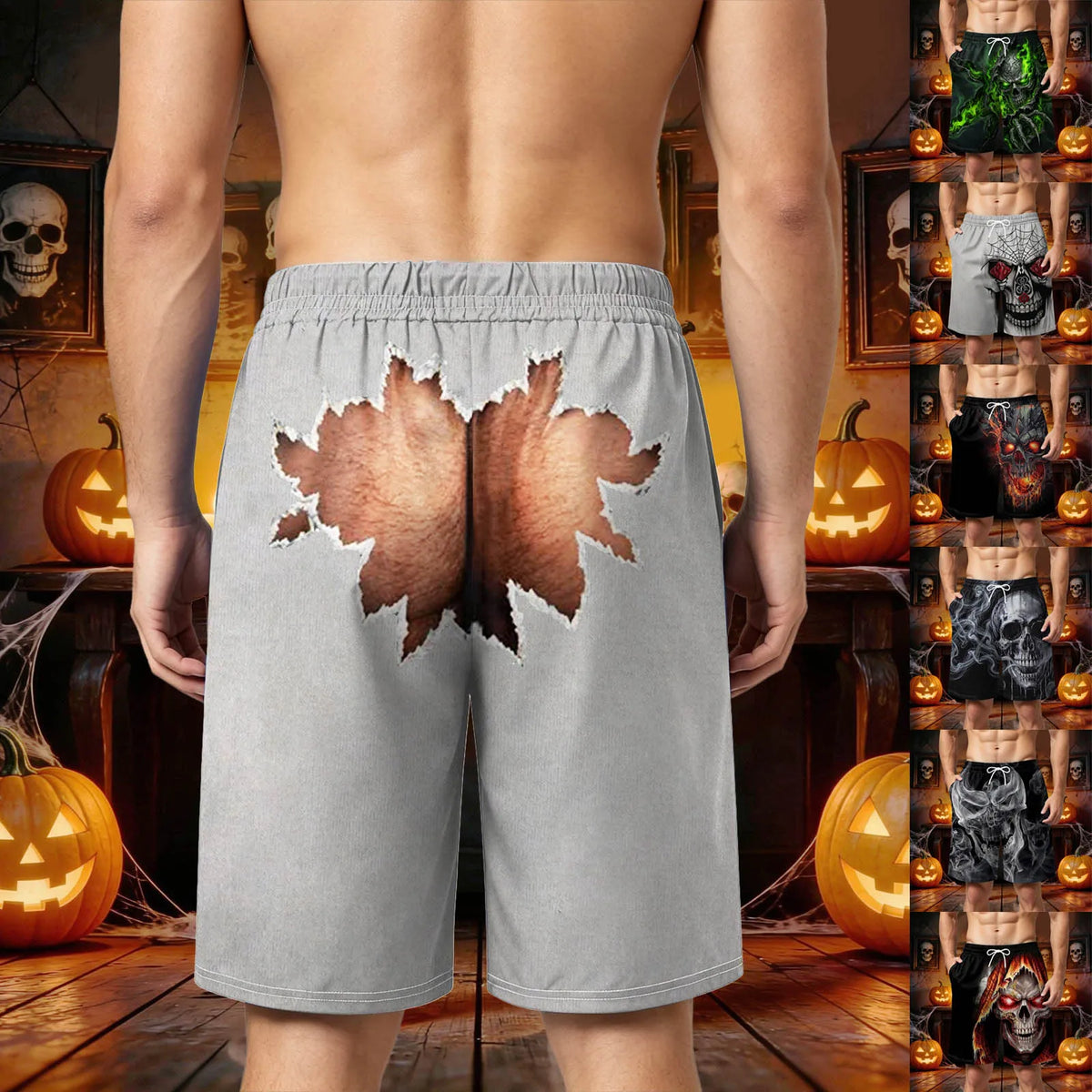 Men's 3D Halloween Butt Print Handsome Funny And Hilarious Casual Shorts Mens Swimming Short
