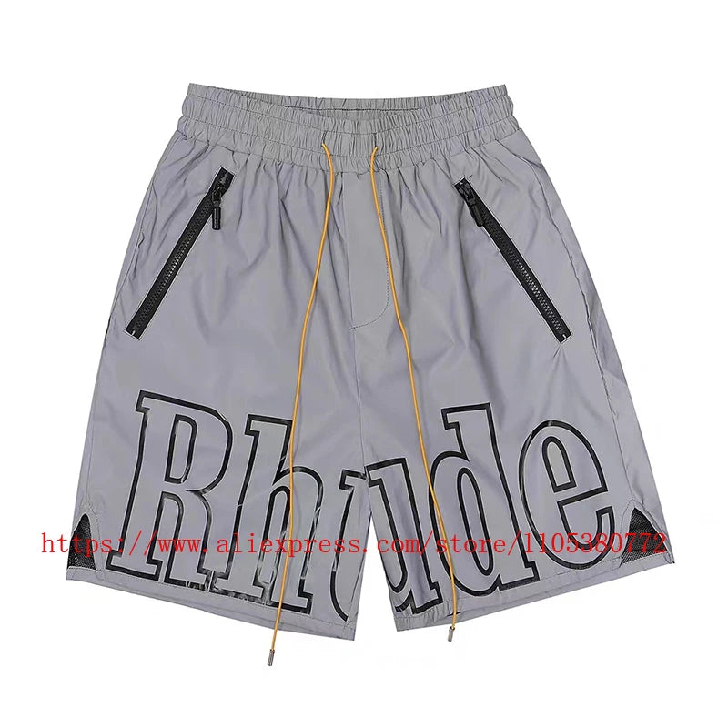 2026 Latest Style Men's Rhude Print Casual Shorts Loose Fit Nylon Drawstring High Quality Beach Sports Shorts Quick Delivery