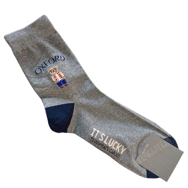 Good Quality Cartoon Gentleman Bear Men's Socks Cotton Harajuku Style Sport Boys Skateboard Novelty Breathable Christmas Gifts