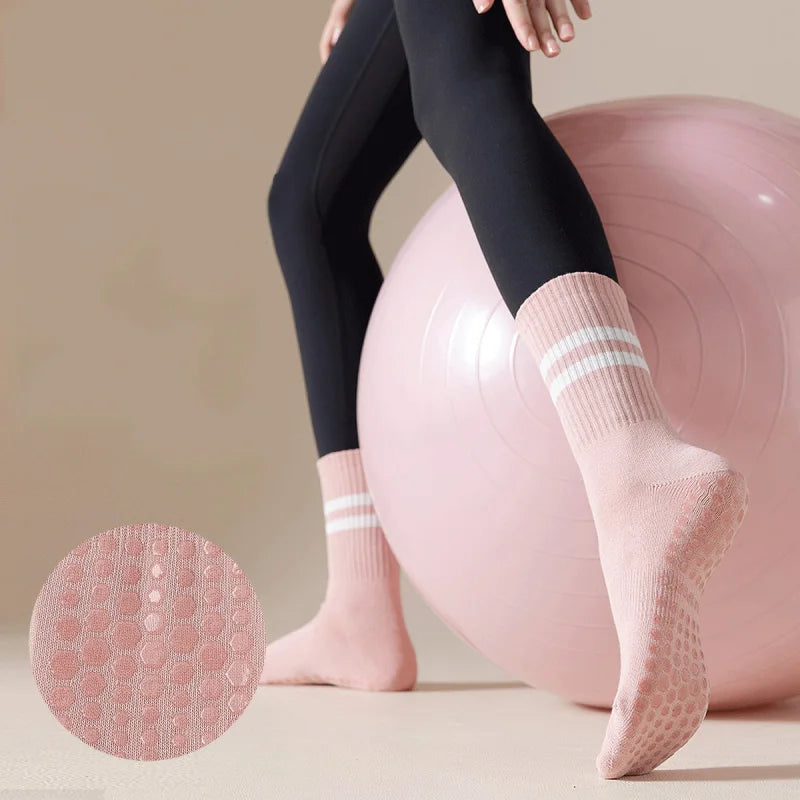 4pairs Women Anti-skid Yoga Socks Grips Cotton Mid-tube Bottom Breathable Fitness Dance Barre Workout Pilates Socks 8 Colors