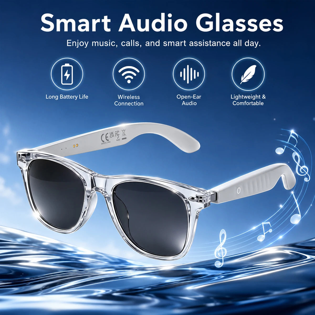 New Smart Translation Glasses with Dual-Touch Audio Playback and Hands-Free Calling