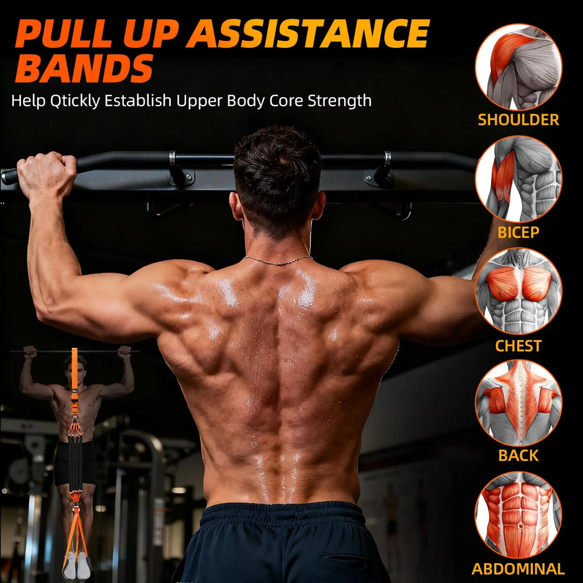 Pull-Up Power With Auxiliary Trainer Elastic Rope Pull Bar Fitness Home Men'S Band Latex Up Assist Belt Indoor Exercise