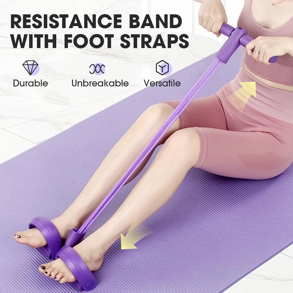 6-Tube Pedal Resistance Band with Handle up to 50lbs Multifunction Home Workout Natural Rubber Foot Band with Storage Bag