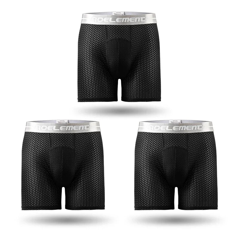 3pc Men's long sports briefs Running anti-wear leg large size ice silk boxers