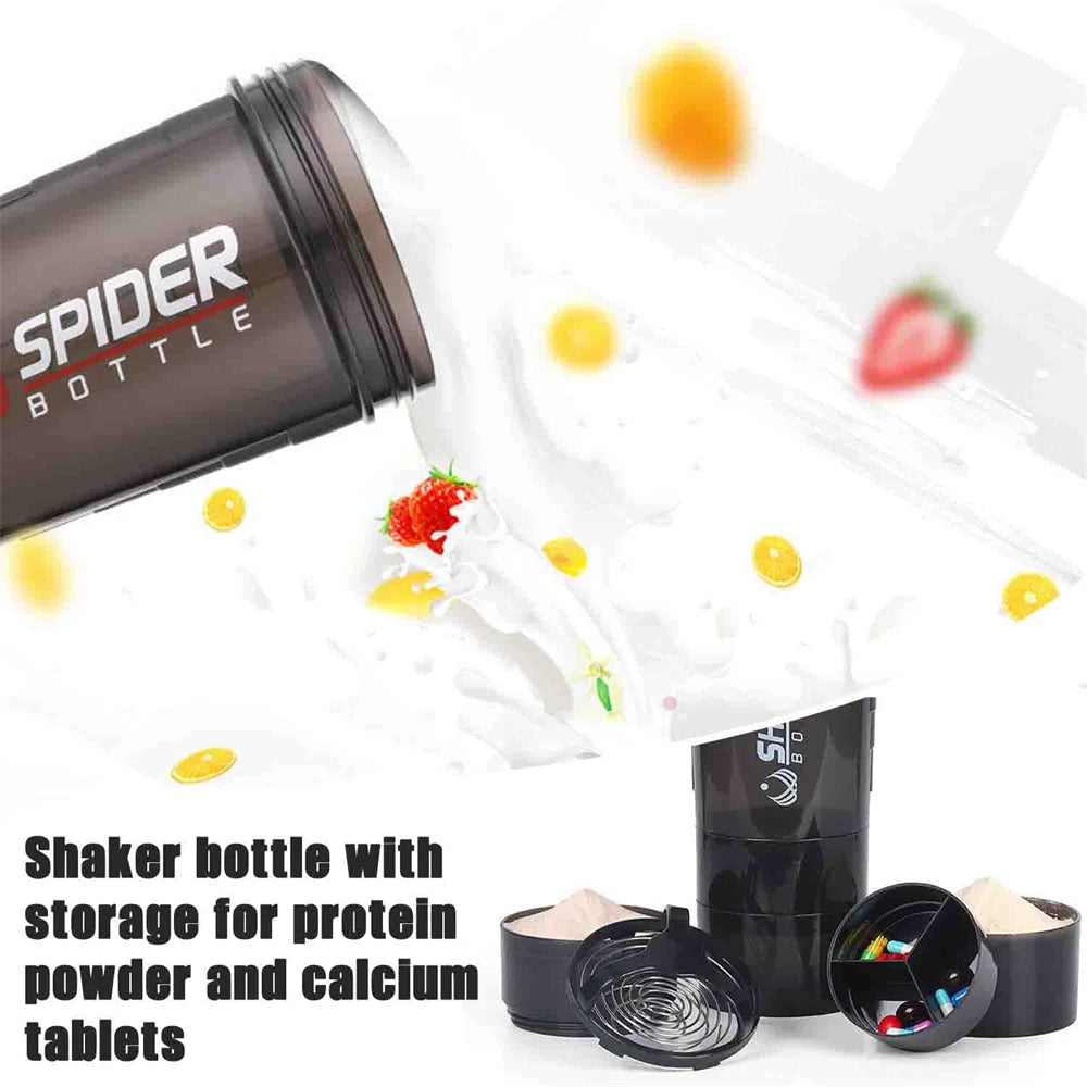 1pc Protein Shaker Bottle Portable 16oz Powder Shake Cup 3 Layers Shaker Protein Bottle Suitable For Sports Gym Fitness Outdoor