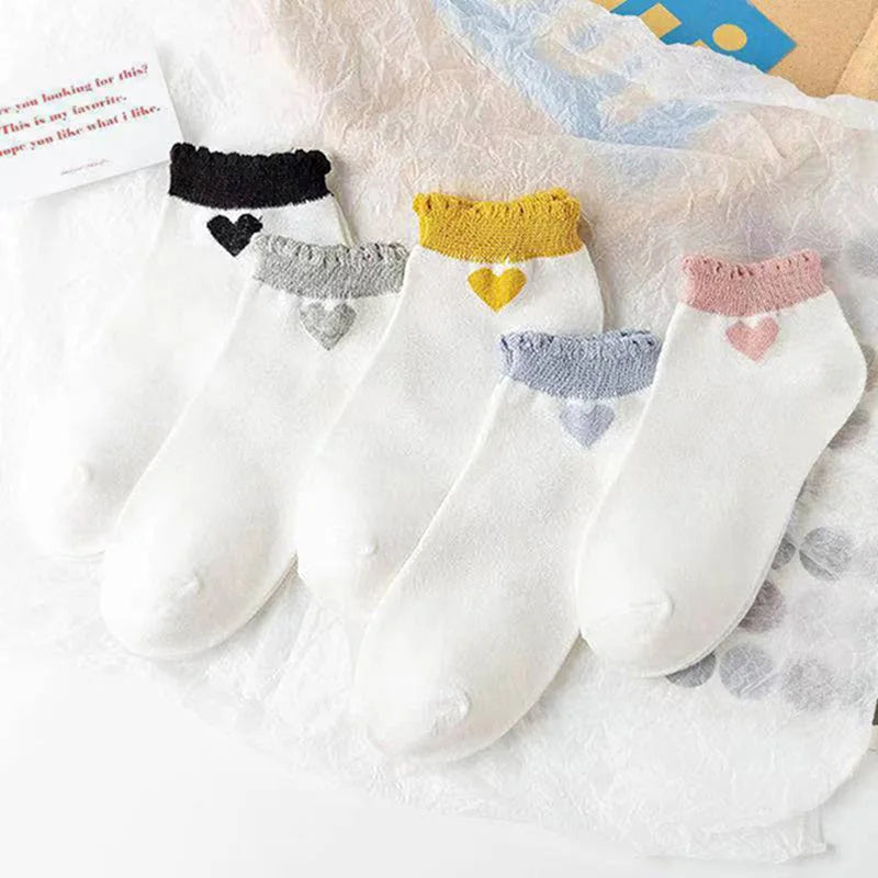 5 Pairs Socks Womens Summer Autumn Socks Women Quality Cotton Cute Set Japanese Style Sports Fashion Short Ankle Socks Harajuku