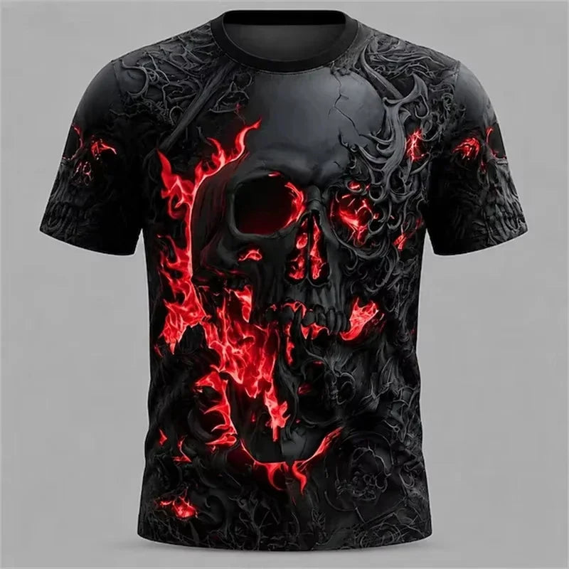Summer Halloween Atmosphere T-shirt Terror Cosplay T-shirt Round neck loose T-shirt Skull Pattern Printed Short Sleeve Tops