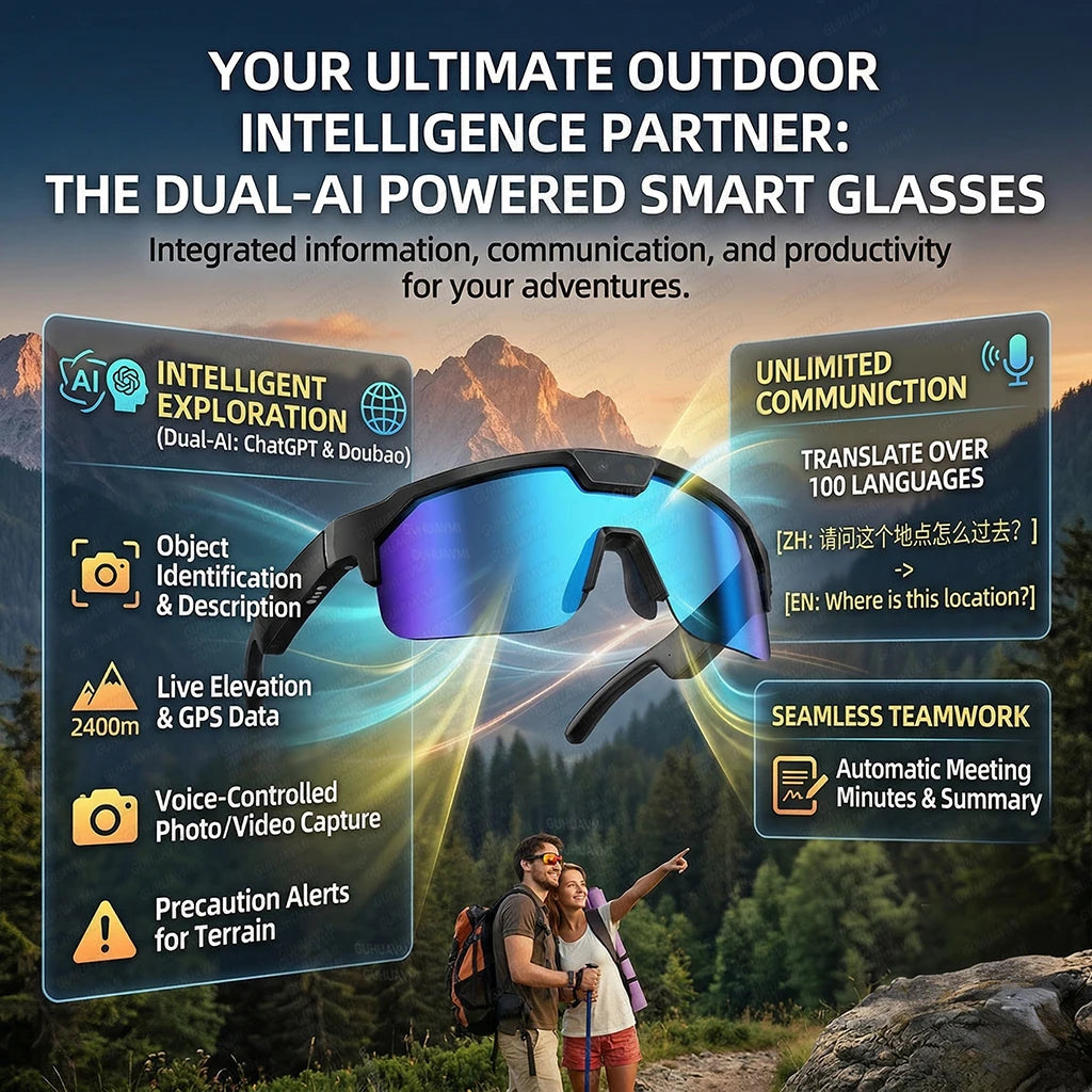 2026 New AI Smart Sports Glasses 800W Camera 1200P HD Anti-shake Cycling Video Shooting Artifact ChatGPT 32GB Windproof Goggles