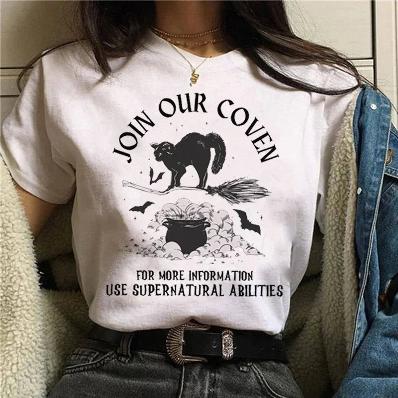 T-shirts Short Sleeve Harajuku Graphic Top Shirts Street Costume Women Cartoon Witch Magic Tshirt Halloween Print