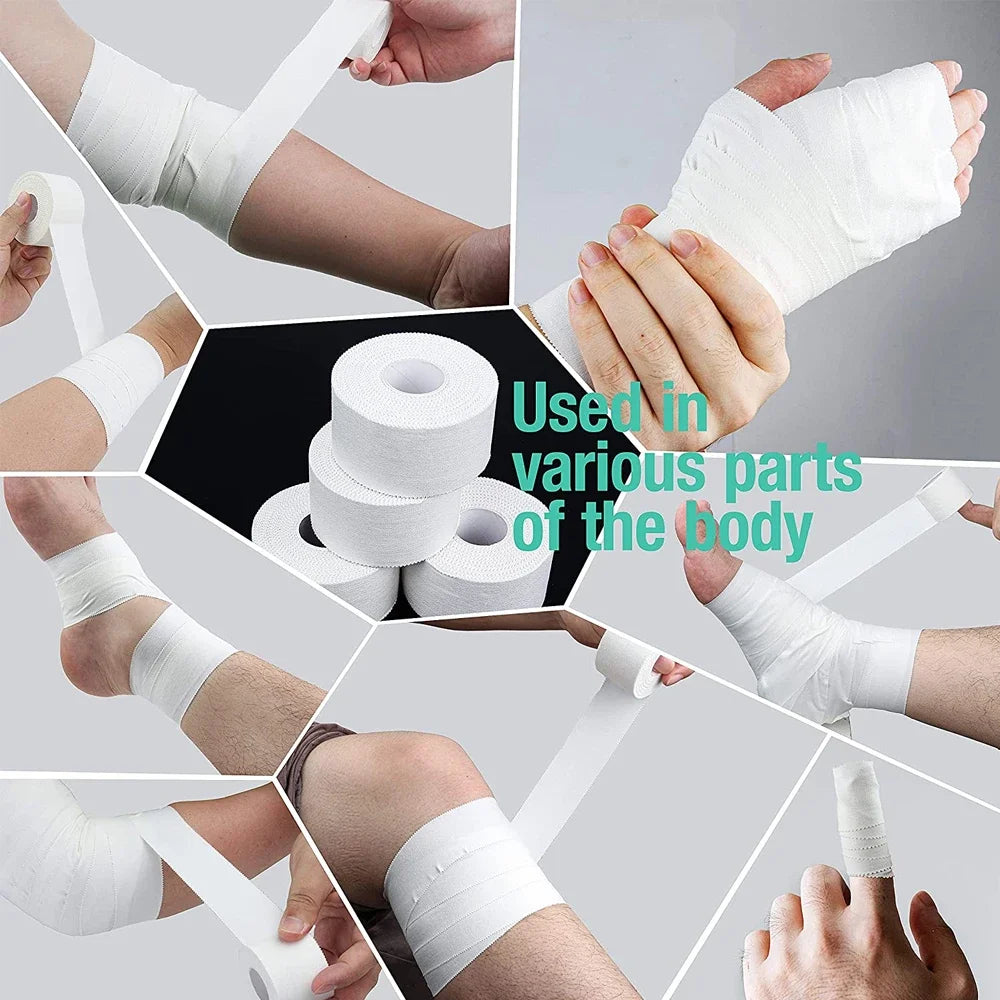2.5/3.8/5cm 9.1Meters Sport Athletic Waterproof Cotton White Boxing Adhesive Tape Strain Injury Support Sport Binding Bandage