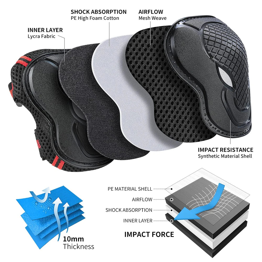6PCS Adult/Youth Knee Pad Elbow Pads Wrist Guards Protective Gear Set for Roller Skates Cycling Skateboard Scooter Riding Sports