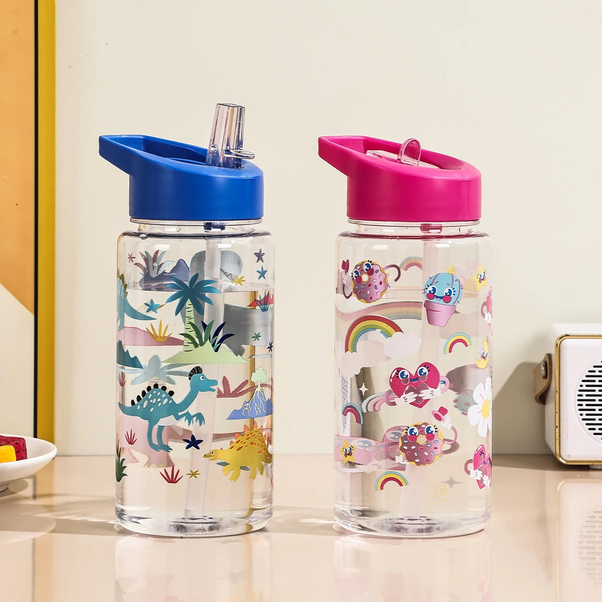A 500ml Straw Cup, Cute and Portable Dinosaur Ice Cream Water Bottle, Outdoor Portable Cute Cup Water Bottle